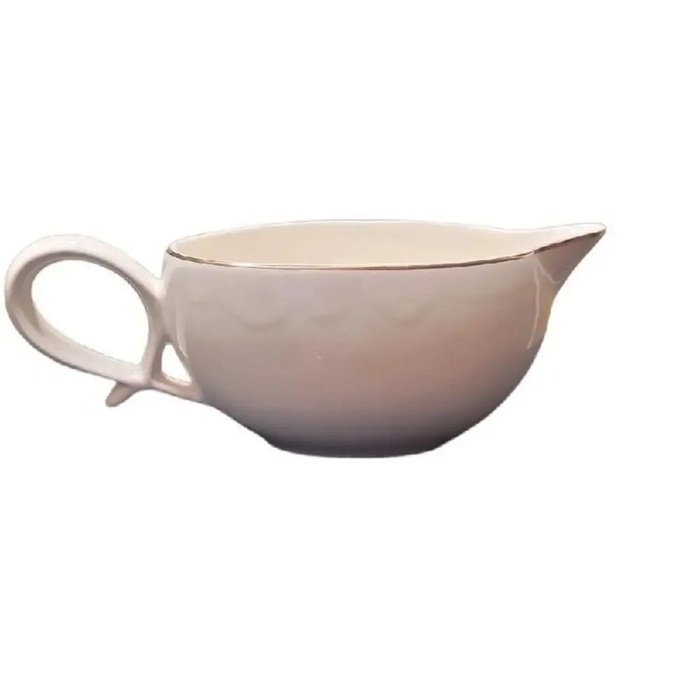 VTG Canonsburg Gravy Boat w/ Underplate Floral Yellow Trim White China GUC